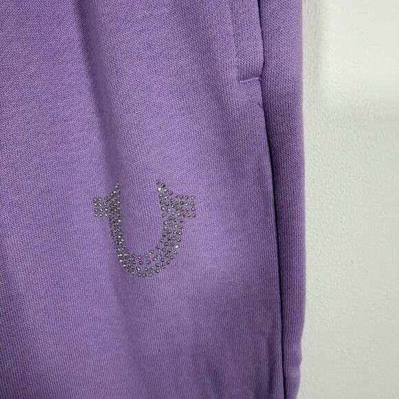 True Religion Crystal Horseshoe Flare Wide Leg Lavender Sweatpants XL NWT - Picture 5 of 10